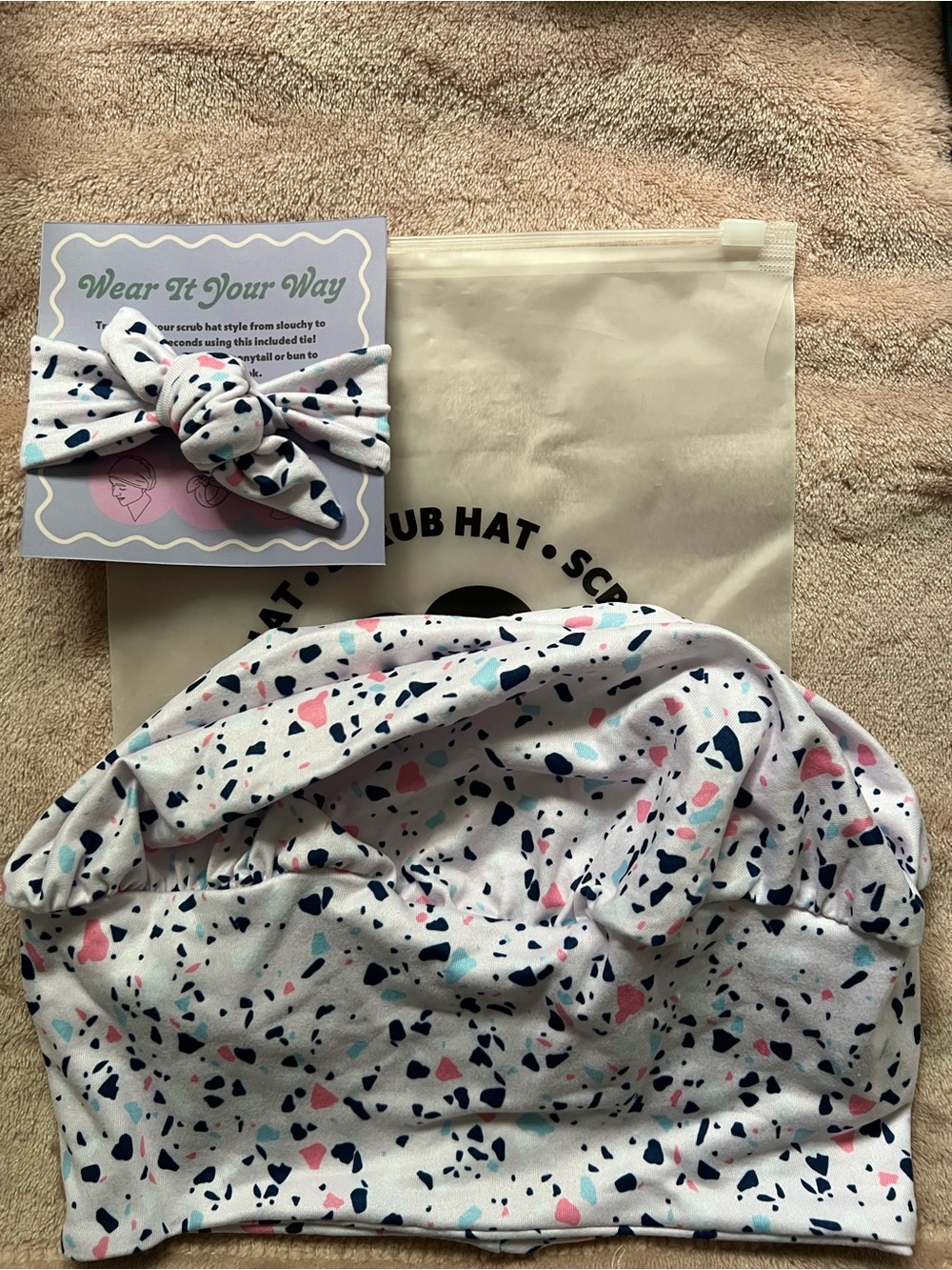 Hello Headband Scrub Hat and Scrunchie